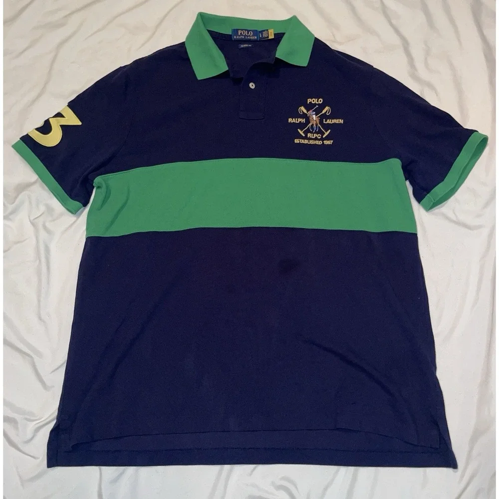 Polo Ralph Lauren Mens L Big Pony Crest Short Sleeve Classic Fit Polo Shirt Navy